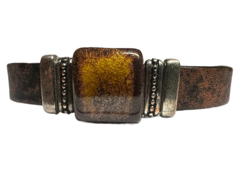 Handmade Leather Magnetic Bracelet with Stone