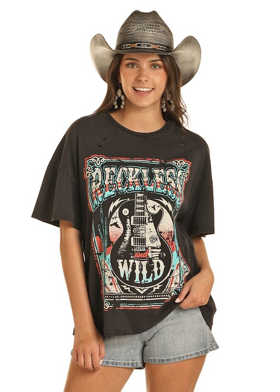 Rock & Roll Distressed Oversized Tee