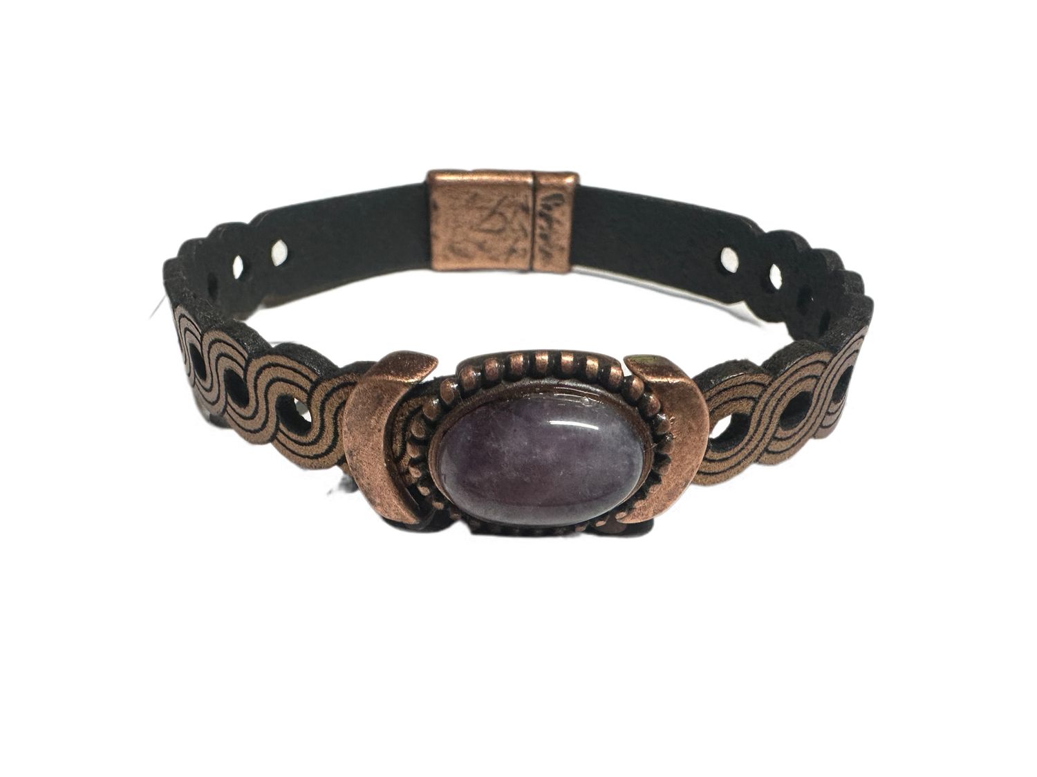 Handmade Leather Magnetic Bracelet with Stone
