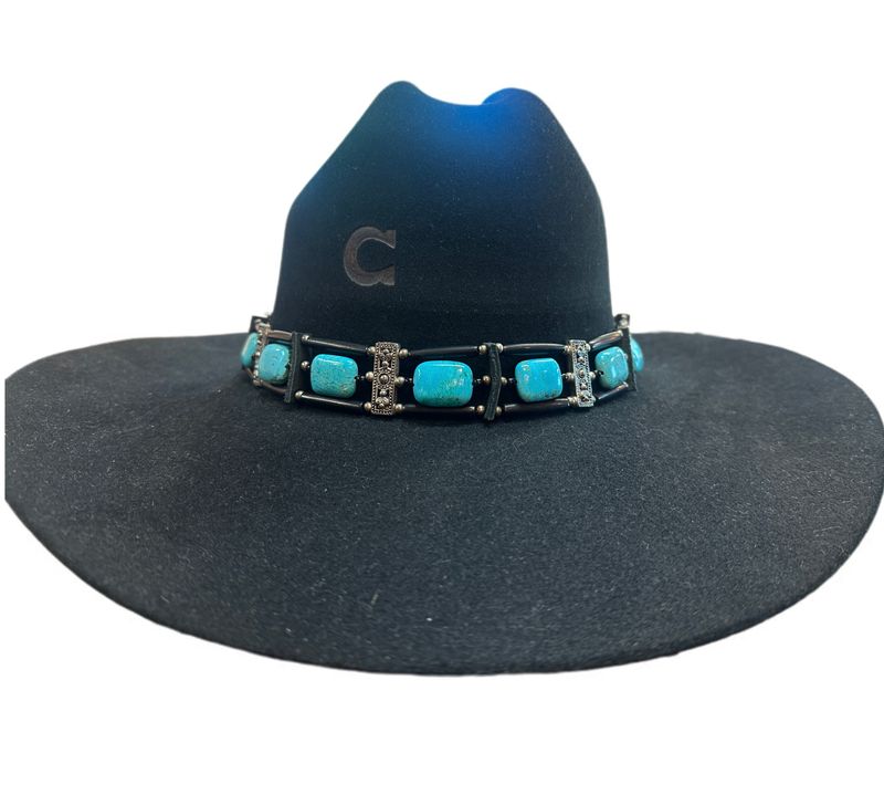 Austin Accent Turquoise Leather and Silver Hatband HB17-BT