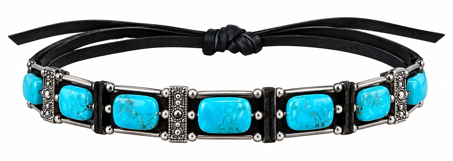 Austin Accent Turquoise Leather and Silver Hatband HB17-BT