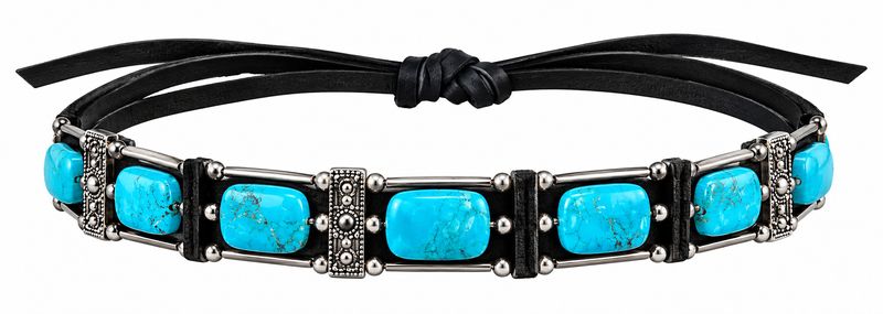 Austin Accent Turquoise Leather and Silver Hatband HB17-BT