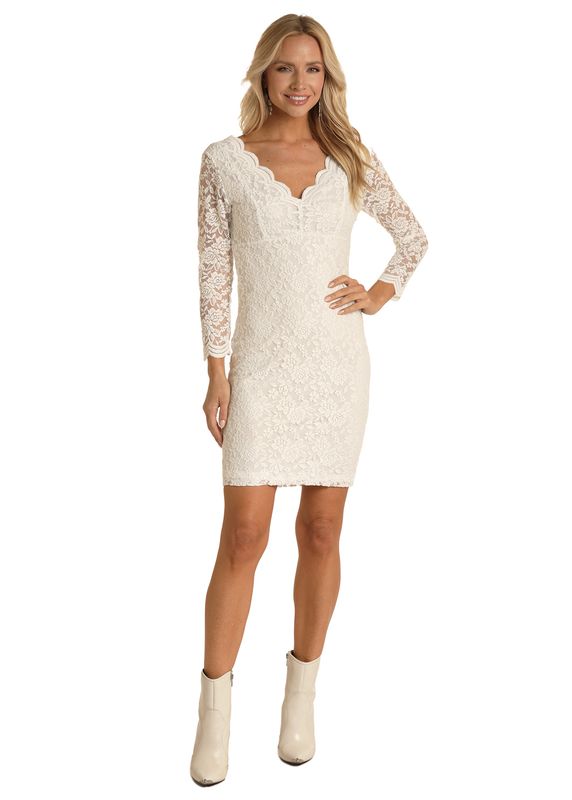 Rock & Roll Denim 3\4  Sleeve Lace Dress WLWRD1R028