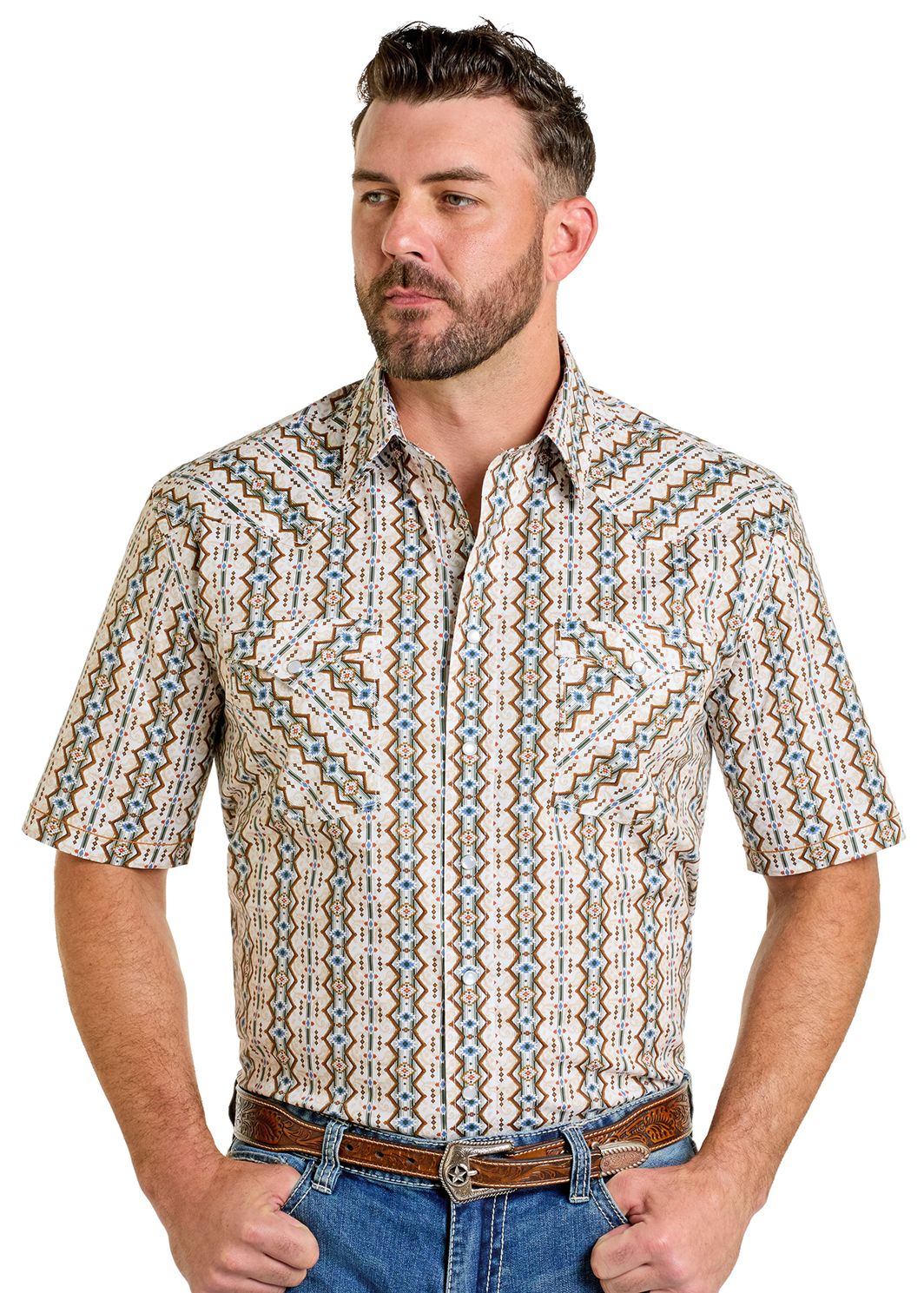 Panhandle Slim Aztec Print Short Sleeve Snap RMN3S06535, XS-5X: XS