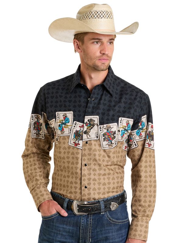 Rock & Roll Gambler Border Long Sleeve Snap