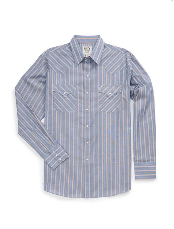 Ely Cattleman Long Sleeve Textured Stripe Western Snap Shirt-Blue