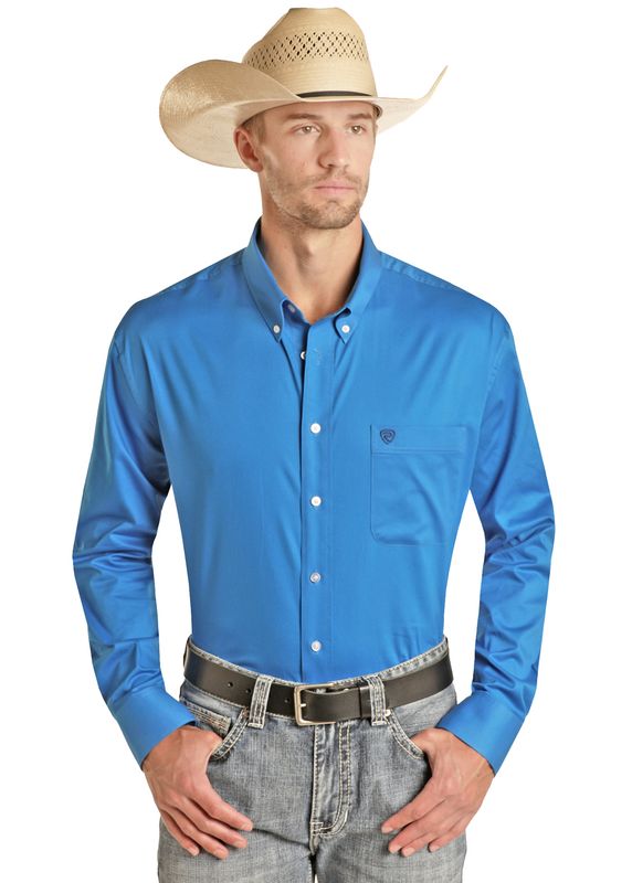 Rock & Roll Mens Solid Bright Turquoise Shirt RRMSODRZ5T