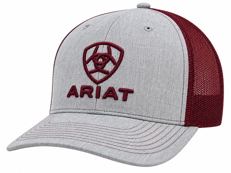 Ariat Mens SB R112 Grey Embroidery Burgundy Cap