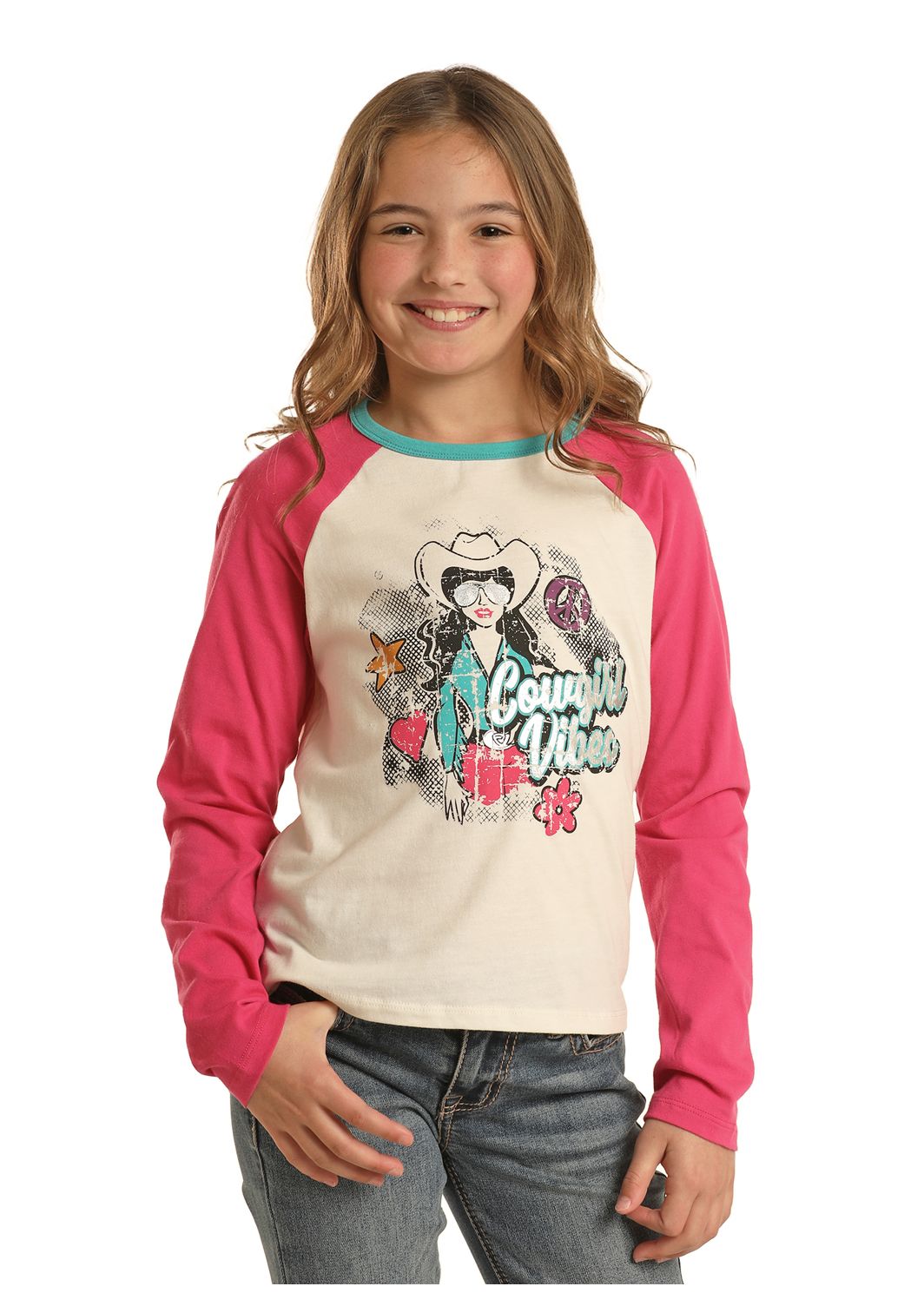 Rock & Roll Girls Cowgirl Vibes Graphic Tee BG22T02372, Kids Shirts: X Small