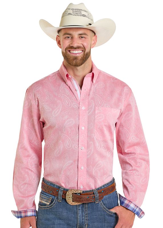 Rock & Roll Long Sleeve Pink/White Paisley Shirt RMB2S06527