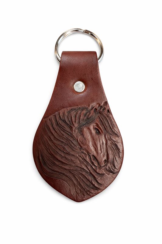 Wyoming Saddle Company Leather Key Chain With Hand Carved Horse Head