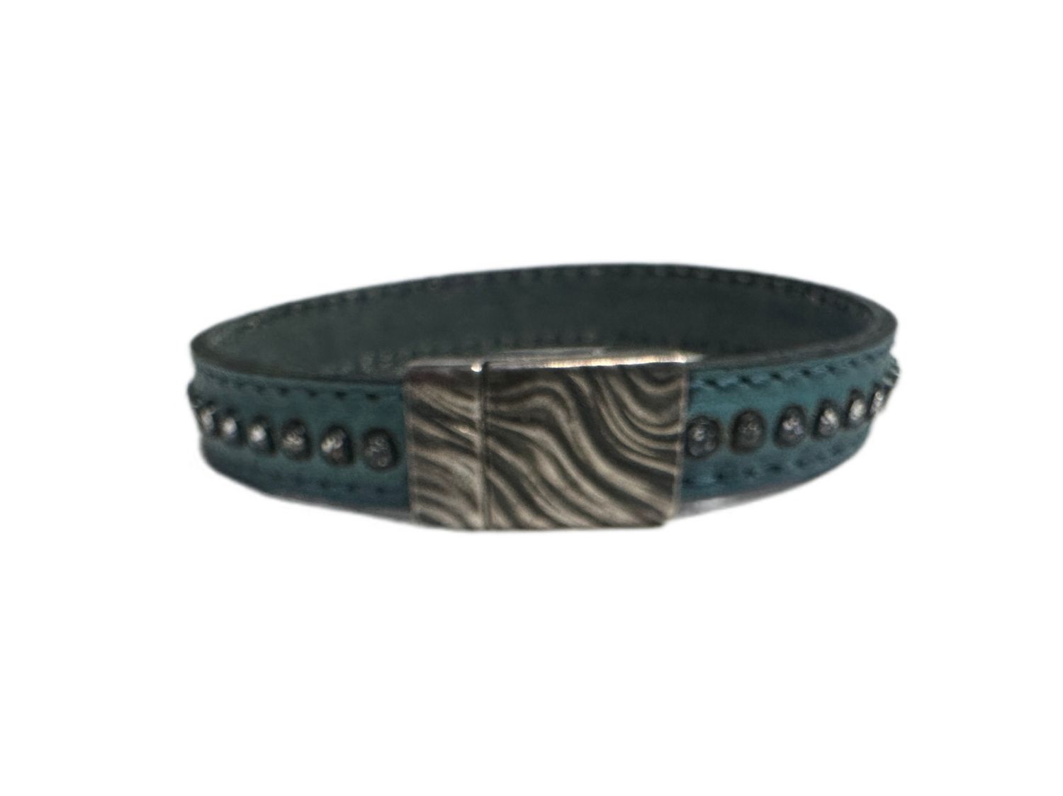 Handmade Leather Magnetic Bracelet with Bling