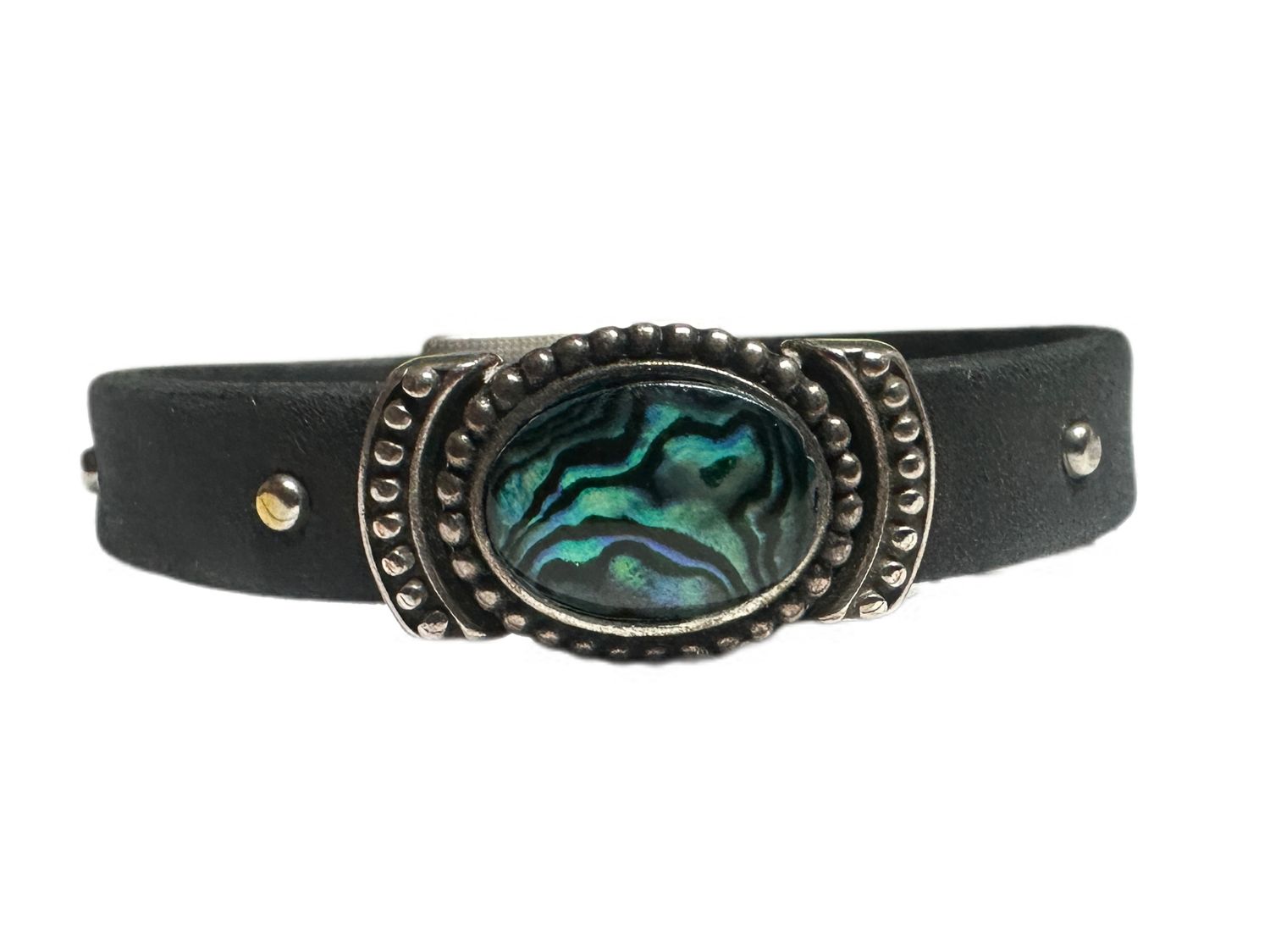 Handmade Leather Magnetic Bracelet With Stone