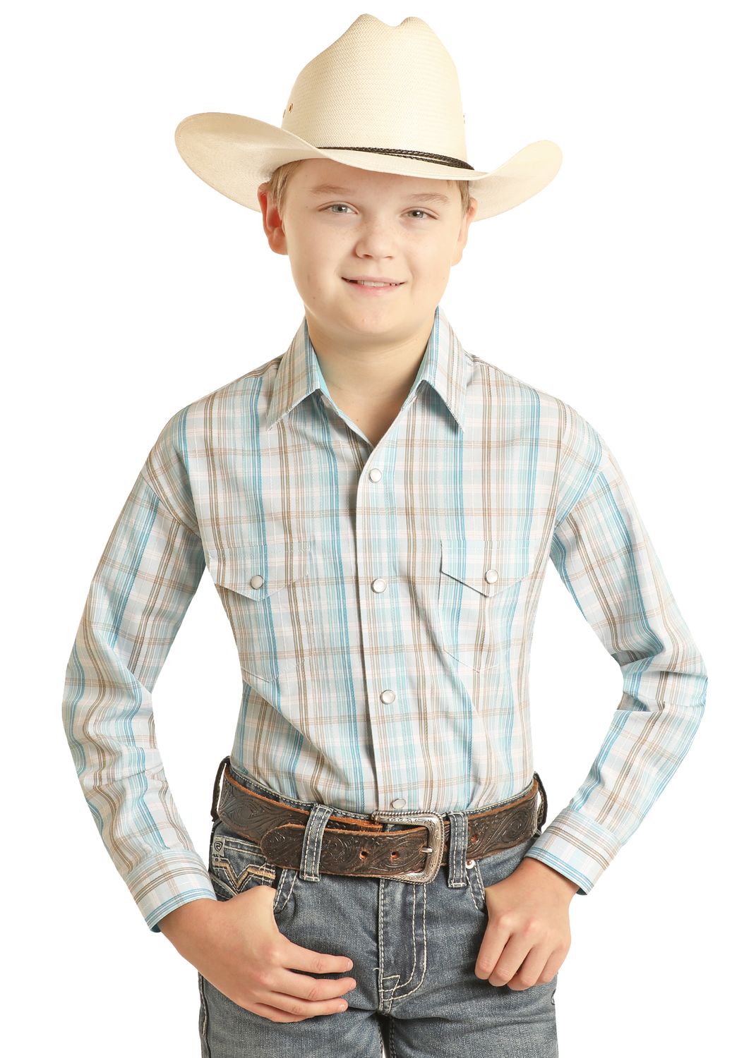 Rock & Roll Boys Long Sleeve Plaid Snap PSBSOSR12W, Kids Shirts: X Small