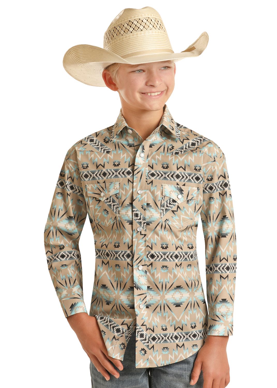 Rock & Roll Boys Aztec Snap RRBSOSR0R5, Kids Shirts: X Small