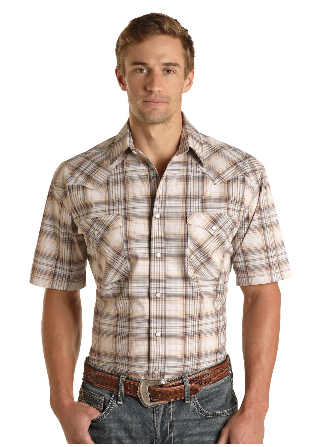 Rock & Roll Mens Plaid SS Snap RSMS1SR19W, XS-5X: XS