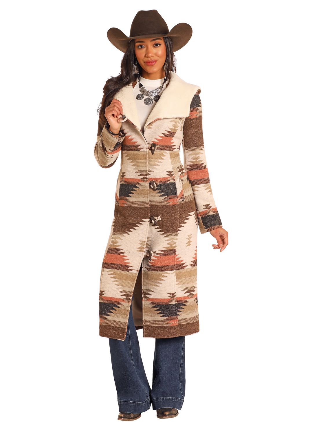 Powdert River Aztec Long Coat DW92C04123, Womens Jacket: XSmall