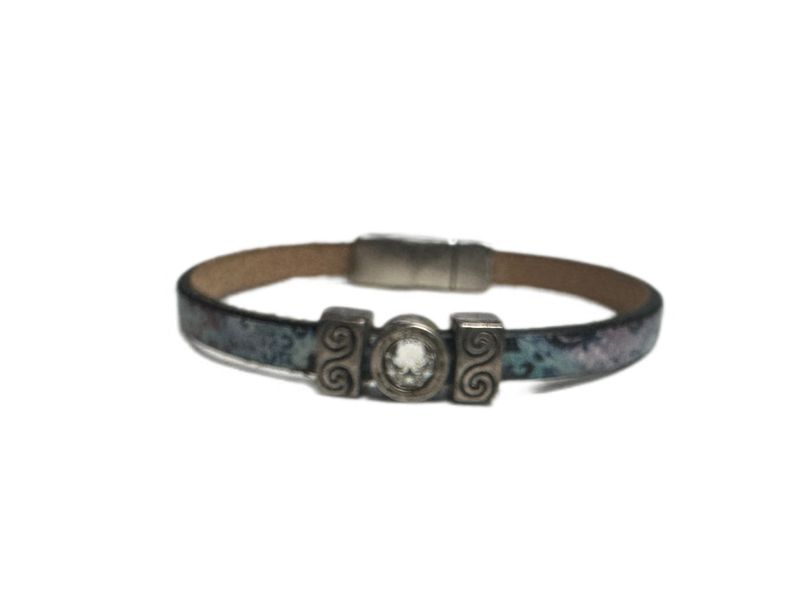 Handmade Leather Magnetic Bracelet with Bling