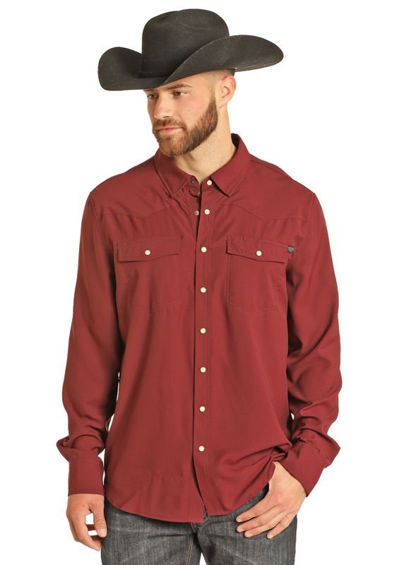 Rock & Roll Tek Long Sleeve Solid Maroon Ripstop Snap