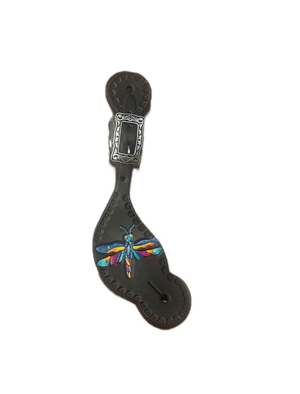 Wyoming Saddle Company Custom Carved and Painted Dragon Fly Spur Straps