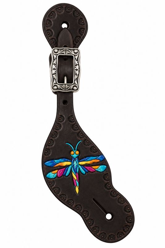 Wyoming Saddle Company Hand Carved and Painted Dragon Fly Spur Straps