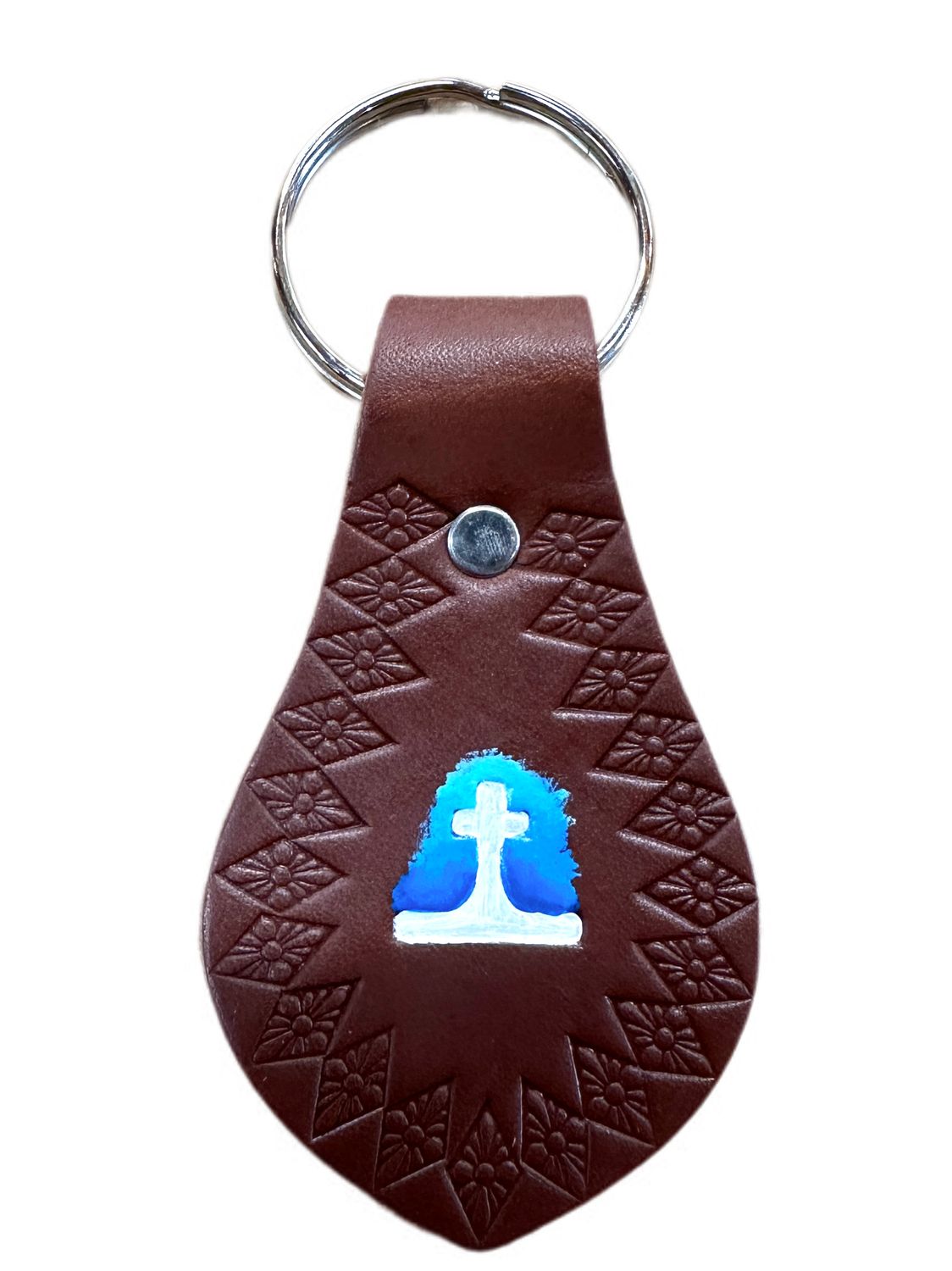 Wyoming Saddle Company Leather Hand Paint Cross Keychain