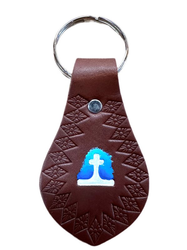 Wyoming Saddle Company Leather Hand Paint Cross Keychain