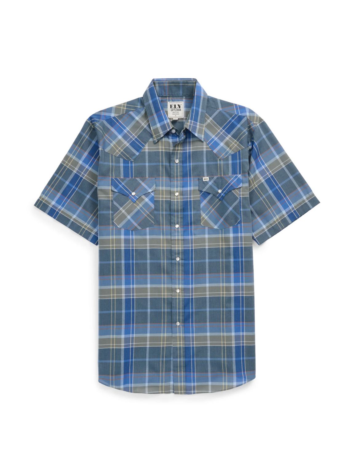 Ely Cattleman Short Sleeve Navy Plaid Western Snap Shirt Ely Cattleman Short Sleeve Navy Plaid Western Snap Shirt, XS-5X: Medium