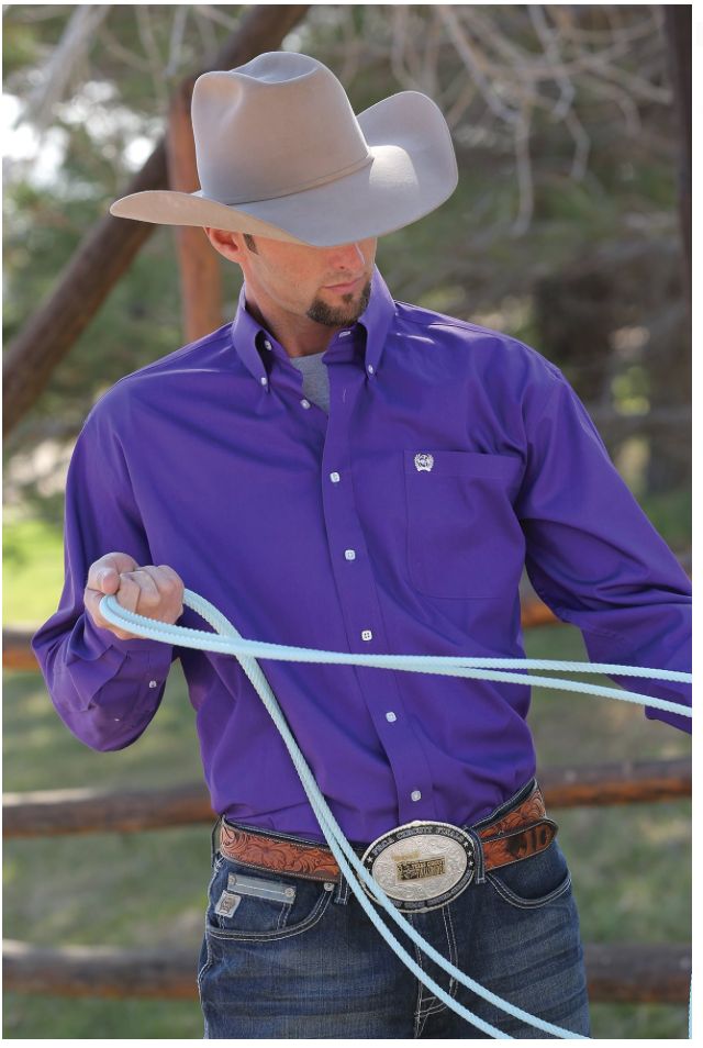 Cinch Solid Purple Button-Down Western Shirt MTW1103802, XS-5X: XS