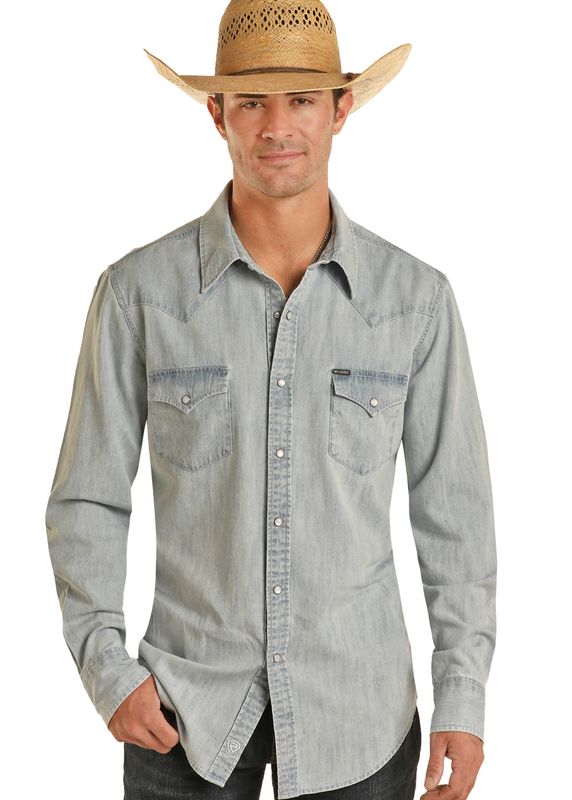 Rock & Roll Mens Light Denim Snap