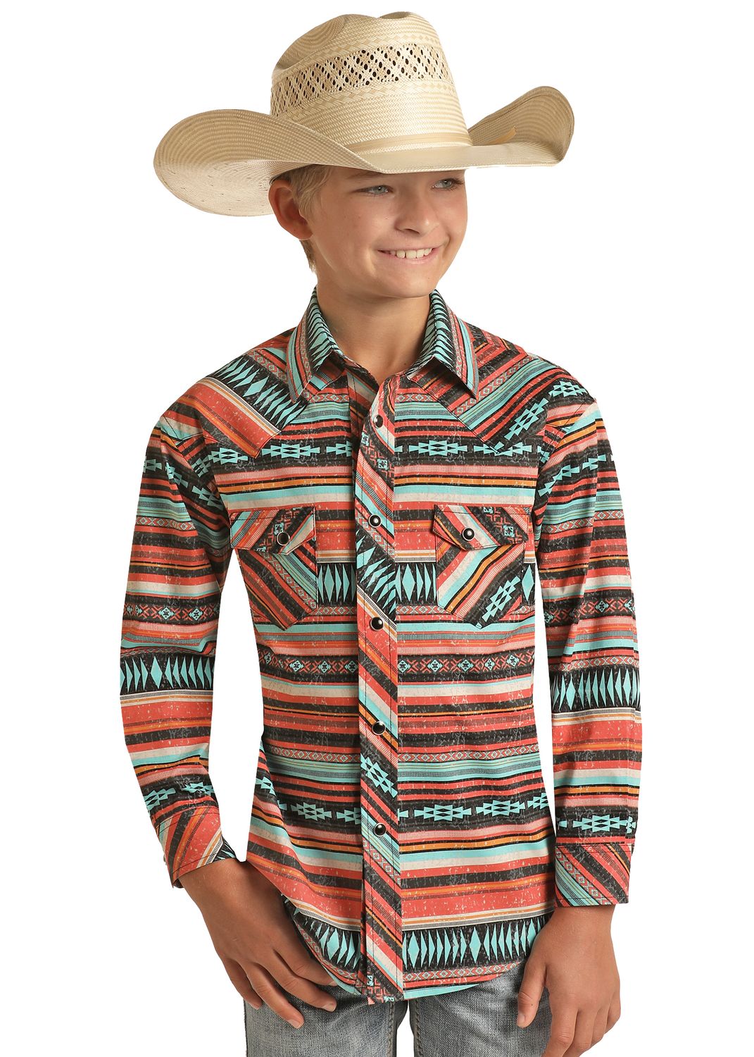 Rock & Roll Boys Aztec Stripe  Snap RRBSOSR0Q8, Kids Shirts: X Small
