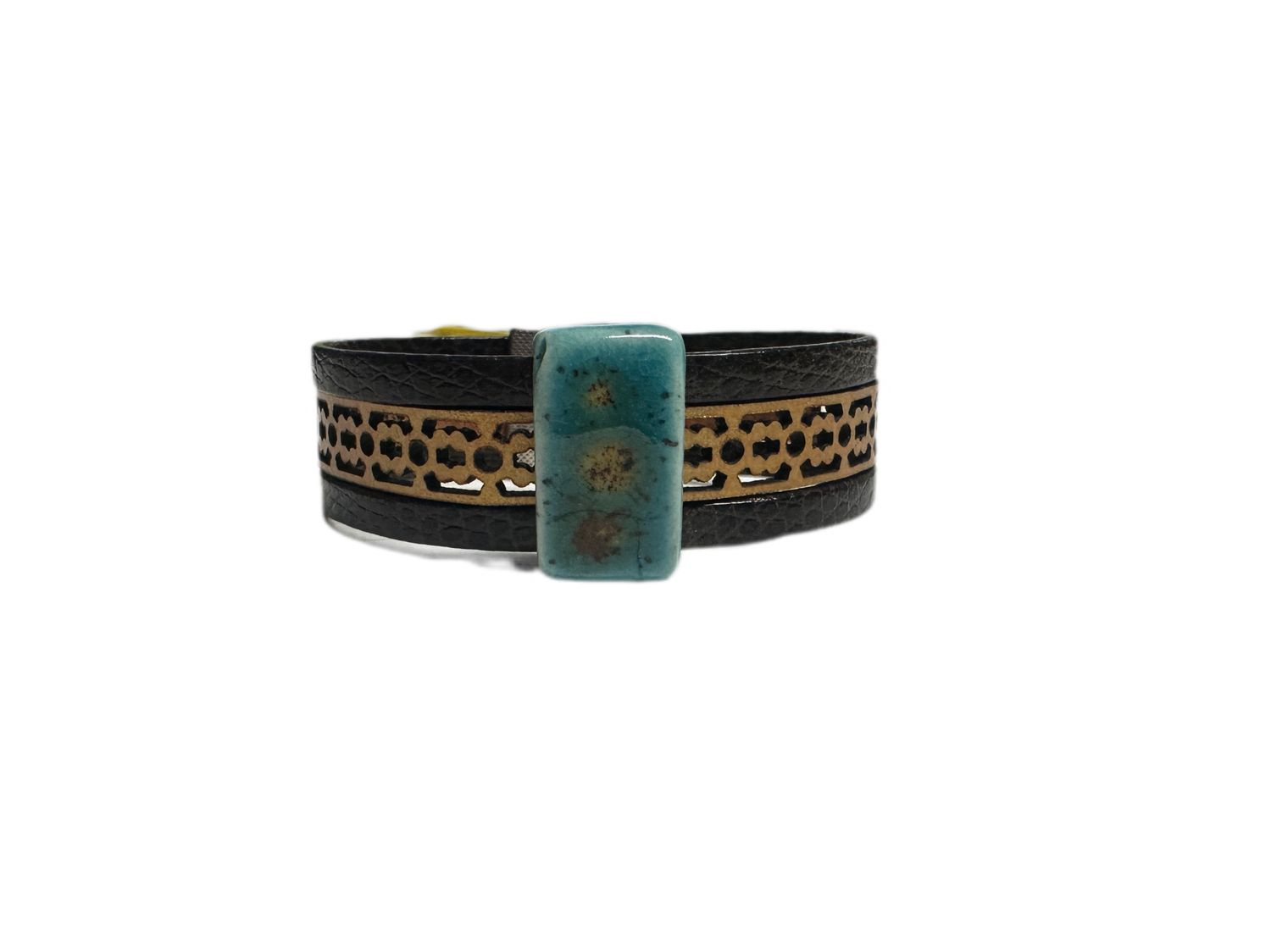 Handmade Leather Magnetic Bracelet with Stone