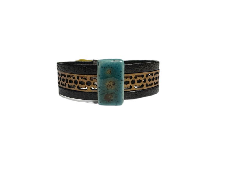 Handmade Leather Magnetic Bracelet with Stone