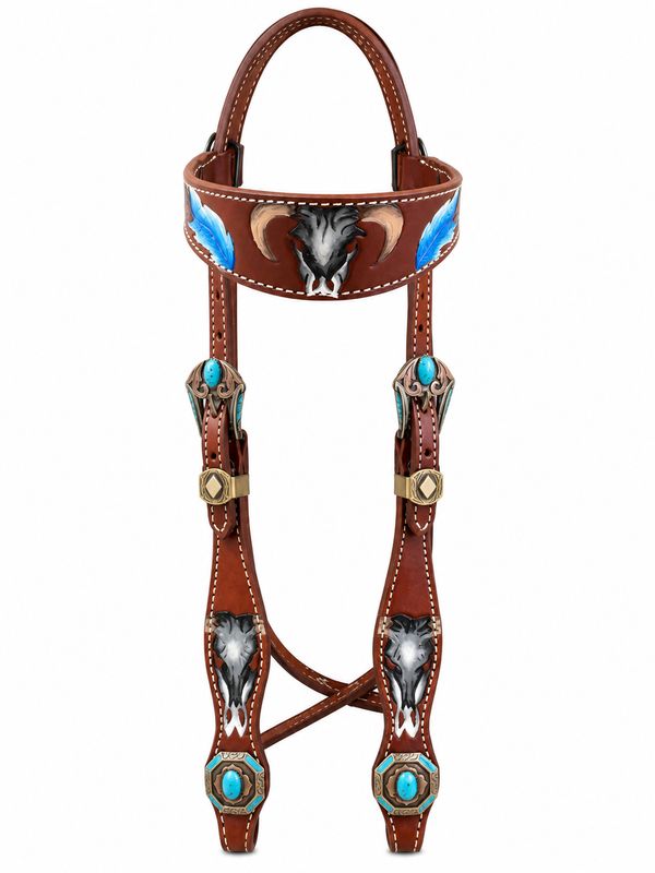 Wyoming Saddle Company Custom Carved and Painted Steer Skull Headstall