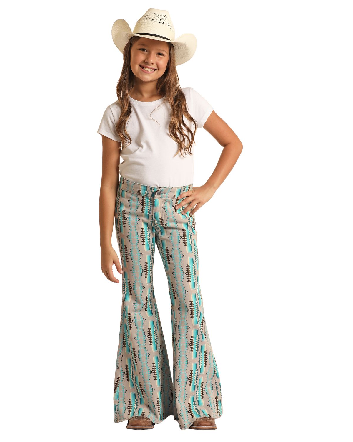Rock & Roll Denim Turquoise Aztec Bell Bottoms RRGD7PR1AT, Kids Jeans: 4