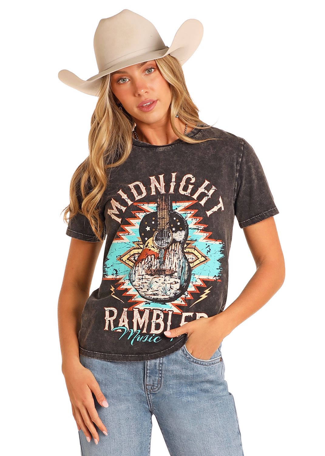 Rock & Roll Midnight Rambler Graphic Tee BW21T04542, Womens Shirts: XS