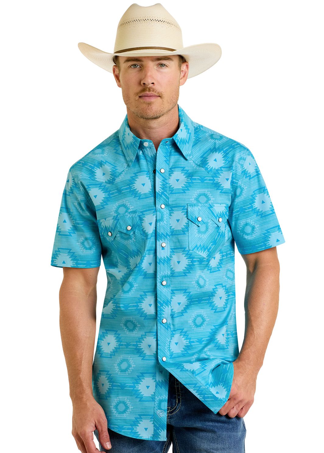 Rock & Roll Aztec Print Short Sleeve Snap BMN3S06482, XS-5X: S