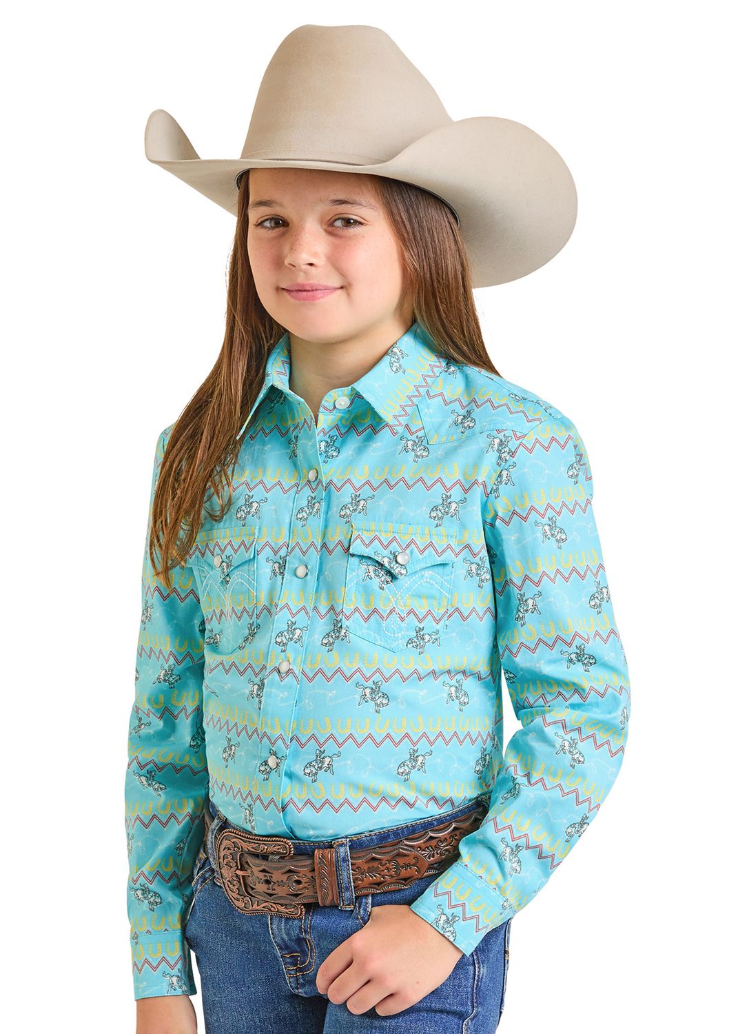 Rock & Roll Long Sleeve Girls Snap Shirt LGN2S07379, Kids Shirts: X Small