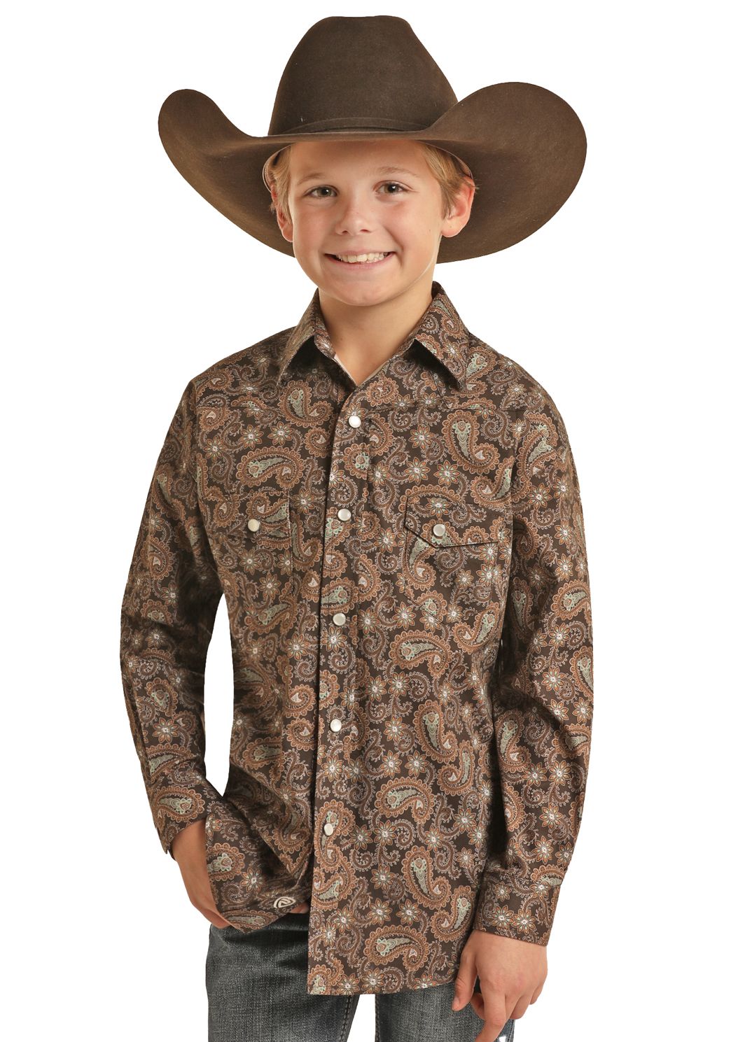 Rock & Roll Boys Long Sleeve Paisley Snap BBN2S02176, Kids Shirts: X Small