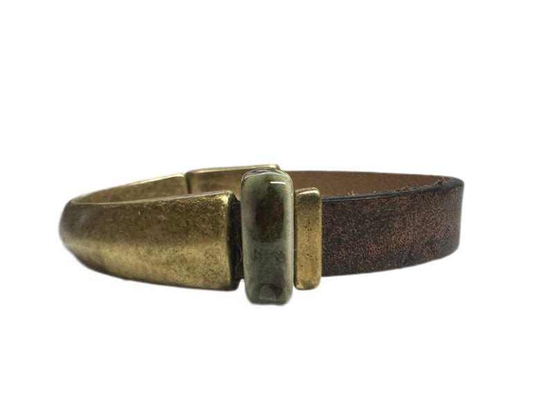 Handmade Leather Magnetic Bracelet with Stone