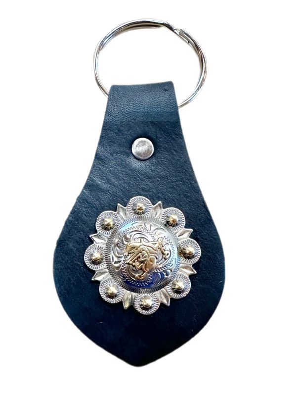 Wyoming Saddle Company Black Leather Keychain W/Concho