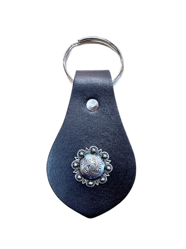 Wyoming Saddle Company Dark Oil Leather Keychain W/Concho