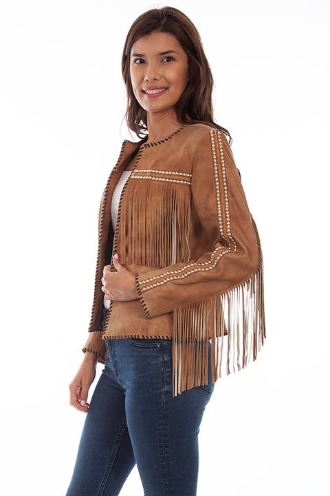 Skully Leather Fringe and Stud Coat L1056, Womens Jacket: XSmall