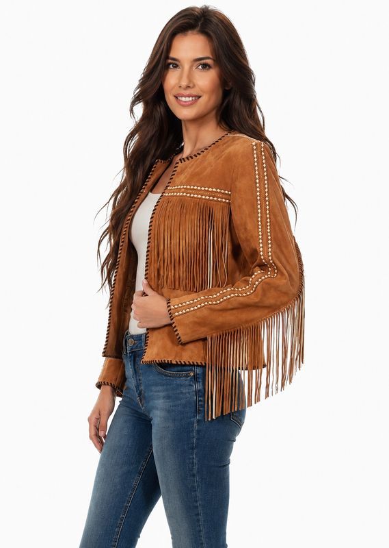 Skully Leather Fringe and Stud Coat