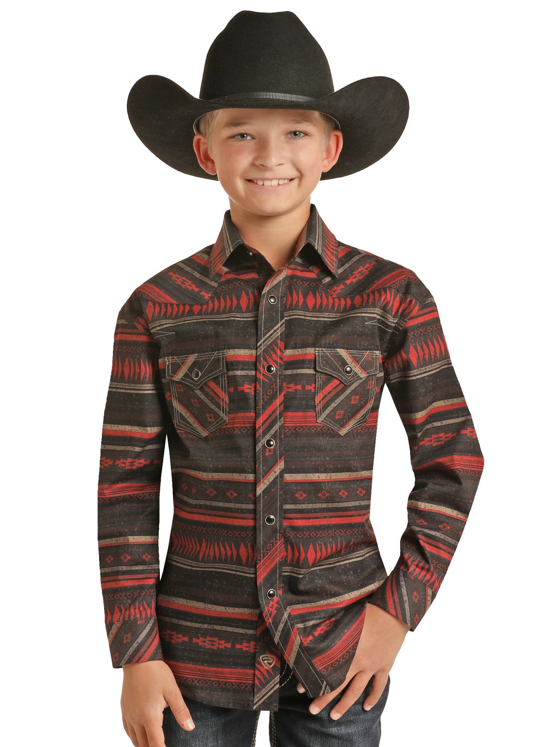 Rock & Roll Denim Boys Aztec Stripe Poplin Print RRBSOSRZ1J, Shirts - Kids: X Small