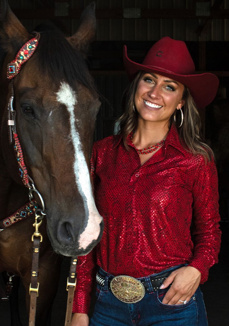 Cowgirl Tuff Pullover Button Up Red Metallic Snakeskin Stretch Jersey, Womens Shirts: XS