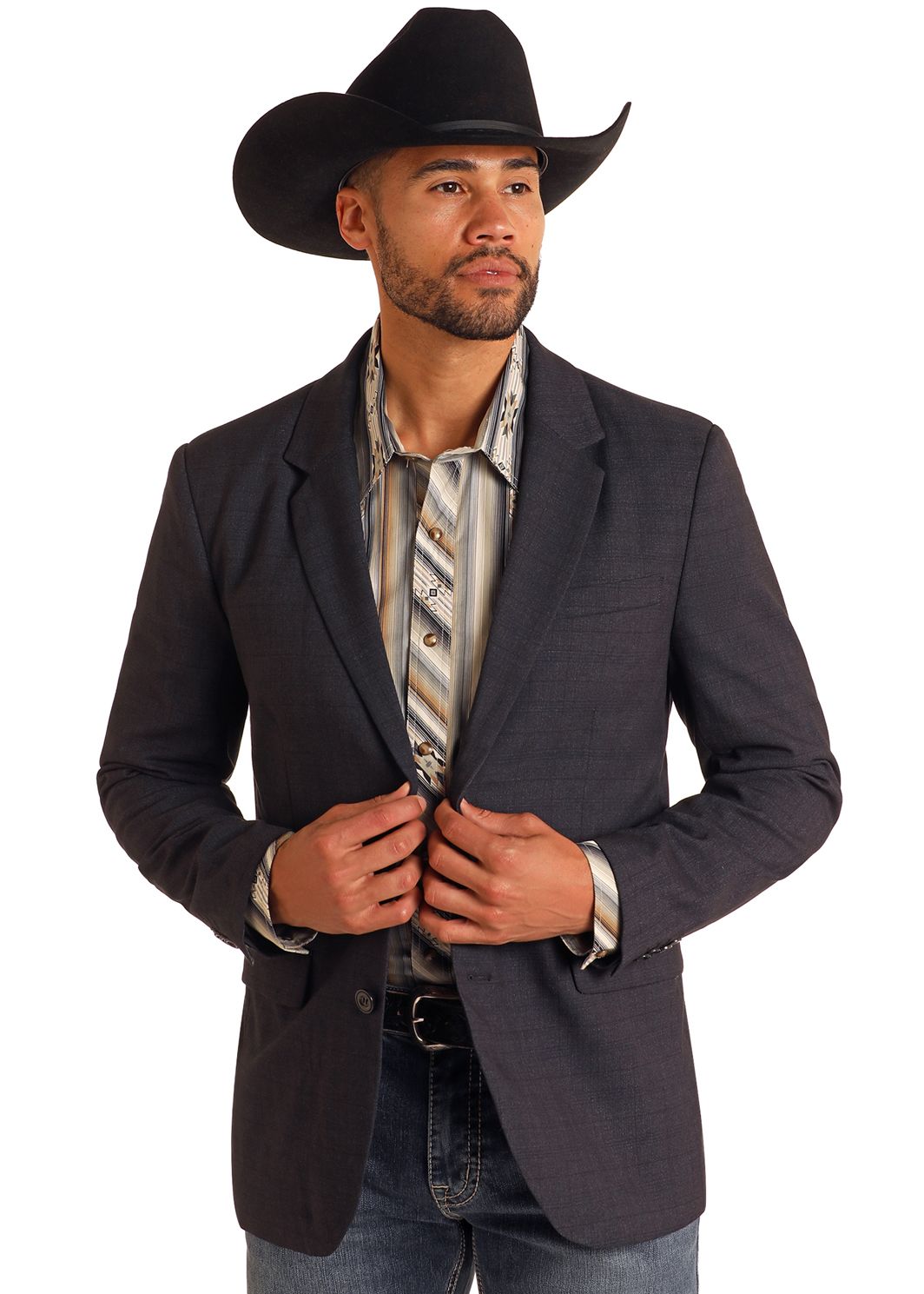 Rock & Roll Mens Plaid Blazer Black BM96C06099, Blazer: 40