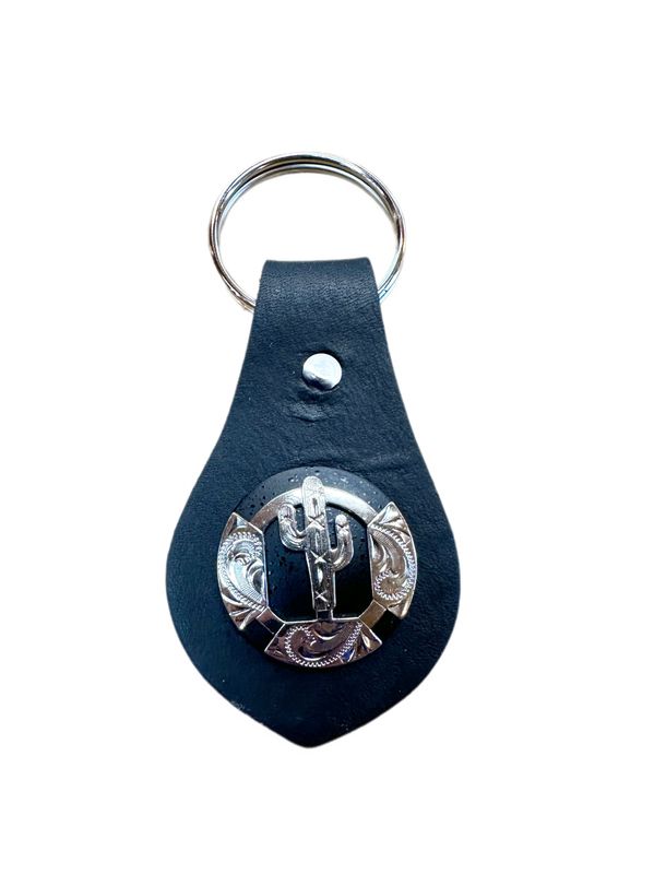 Wyoming Saddle Company Black Leather Keychain W/Concho