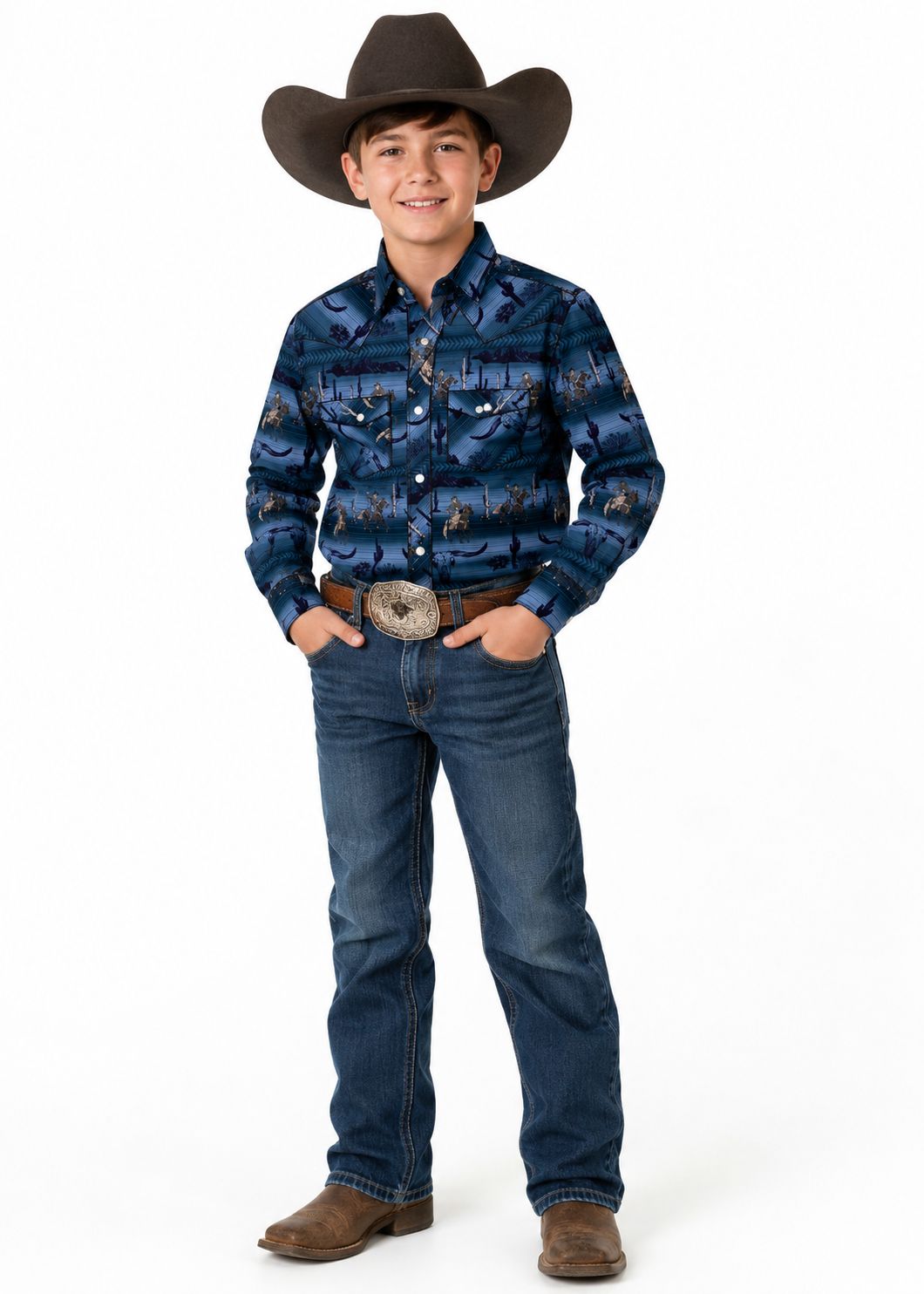 Rock & Roll Serape Snap Long Sleeve BBN2S07135, Kids Shirts: X Small