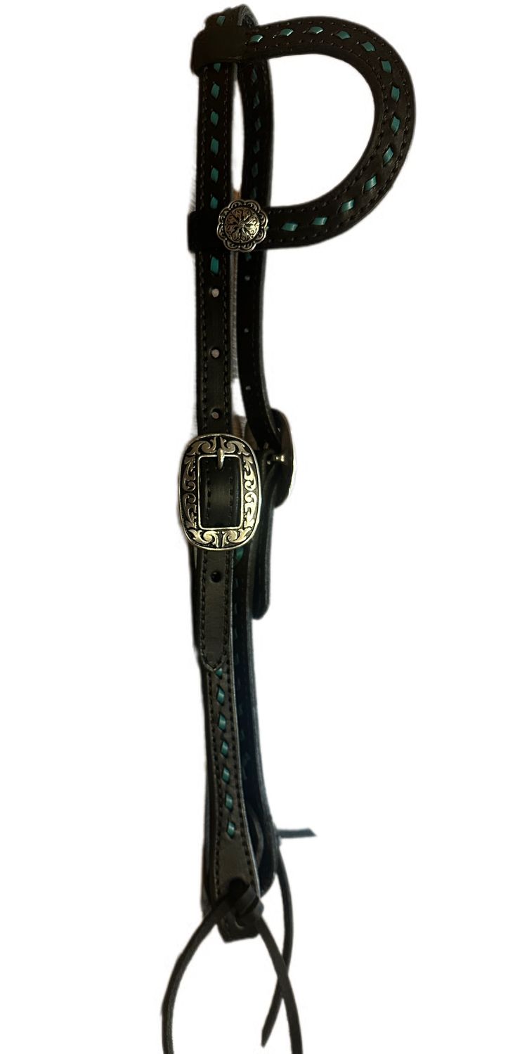 Wyoming Saddle Company One Ear Headstall W/Turquoise Buck Stitch